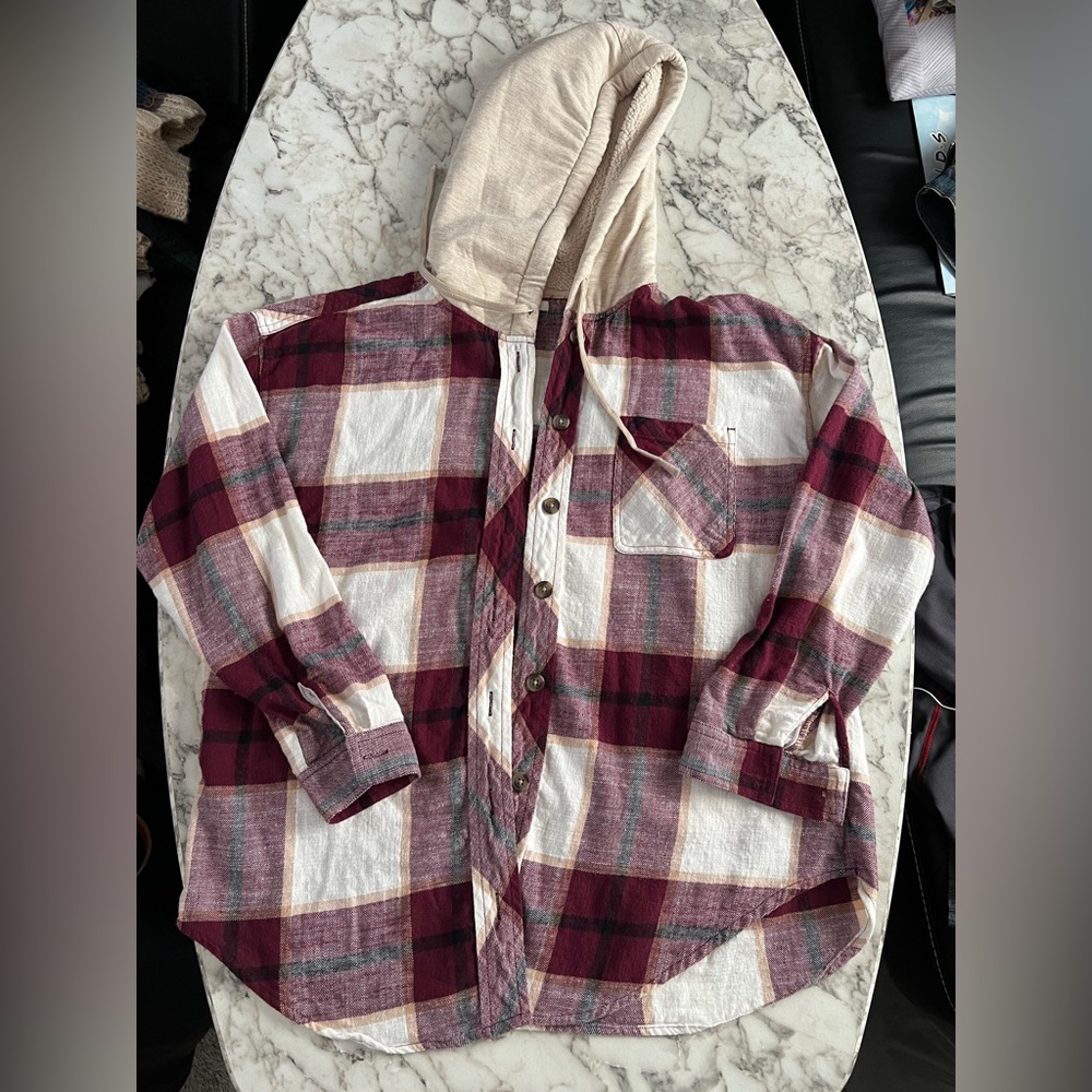 Plaid over sized shirt with thick hood